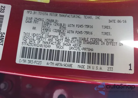 2016 Toyota Tacoma Sr5 V6 z USA, uszkodzony, nr VIN 5TFAZ5CNXGX019249